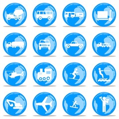 Symboles sur 16 globe-terrestres