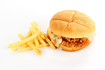 crisp chicken burger and French fried