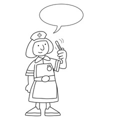 Monochrome outline cartoon nurse