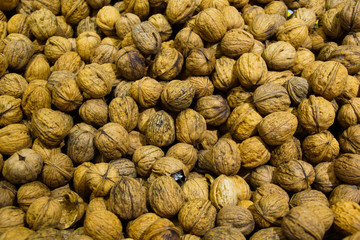 Piles ofWalnut in Shell at Market – Agriculture Background