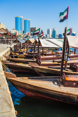 Fototapeta na wymiar Boats on the Bay Creek in Dubai, UAE