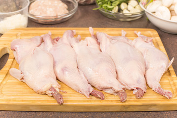 quails a whole bird and products for stuffing