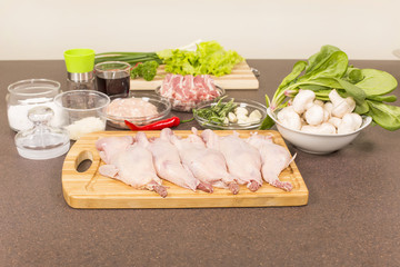 quails a whole bird and products for stuffing