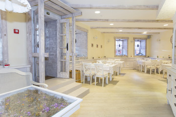 Interior of a small restaurant