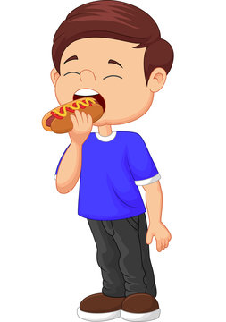 Cartoon Boy Eating Hot Dog