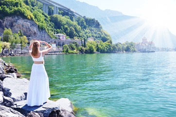 Young woman at Geneva lake, Switzerland