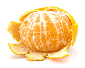 Peeled tangerine segments isolated on white background
