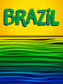 Brazil Flag Wave Yellow Green Blue Background
