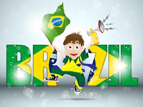 Brazil Sport Fan with Flag and Horn