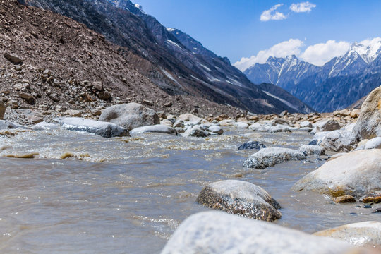 The Ganges River Flowing Down The Gangotri Valley In India.