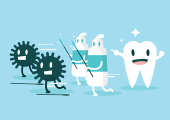 Toothpaste protect teeth from germ. vector illustration