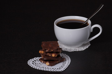 Chocolate, Black Coffee In White Cup