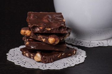 Chocolate, Black Coffee In White Cup