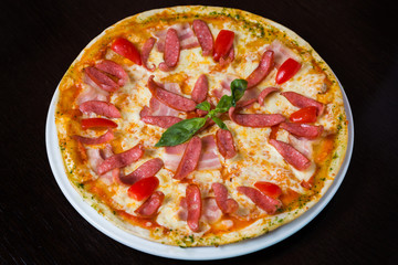 Appetizing pizza with salami