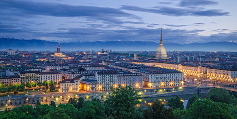 Turin (Torino), high definition panorama at twilight - obrazy, fototapety, plakaty