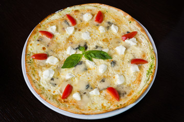 Appetizing pizza with seafood