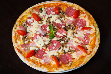 Appetizing pizza with salami