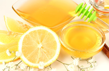 Sweet honey with lemon close up