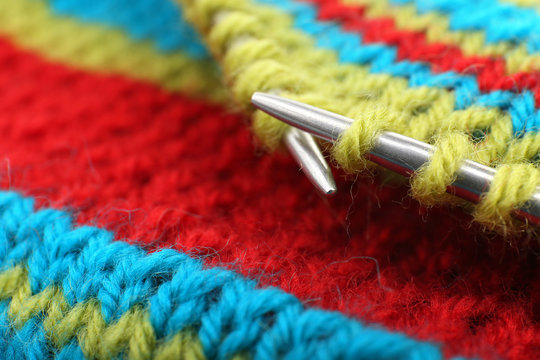 Knitting with spokes close up