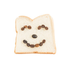 Bread slices with coffee beans