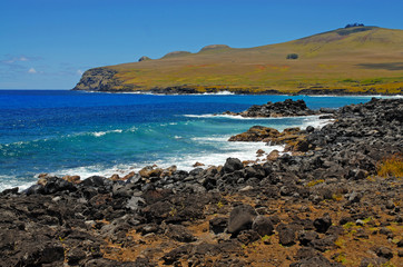 Fototapeta na wymiar Rugged Beach of Easter Island - Rapa Nui, Chile