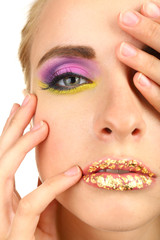 Beautiful woman with bright make-up, close up