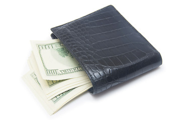 Leather wallet with money isolated on white background