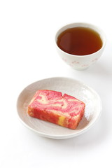 Strawberry milk pound and cup of tea