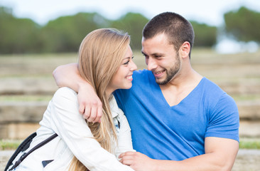 Woman and man embracing