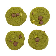 Japanese Maccha green tea cookies on white background