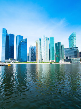 Skyline of Singapore business district Marina Bay.