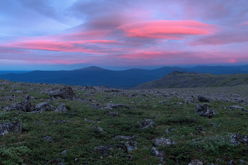 Pink clouds after the sunset, Northern Ural Mountains, Russia