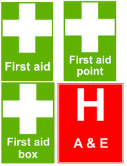 A collage of Health & Safety First aid signs