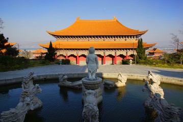 Naklejka premium Three buddhist pagodas in Dali old city, Yunnan province, China