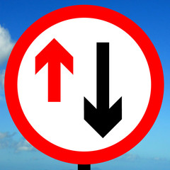 Give priority to vehicles from opposite direction traffic sign