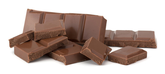 Chocolate bars stack isolated on white background