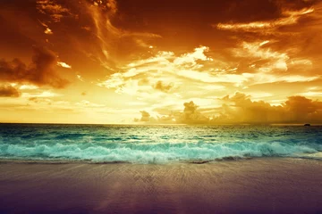Poster sunset on Seychelles beach © Iakov Kalinin