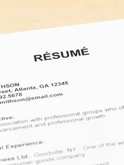 Resume on table closeup concept for employment
