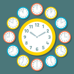 Retro Vector Clocks Showing All 12 Hours