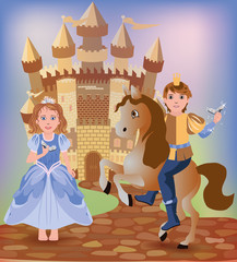 Little Cinderella and prince, vector illustration