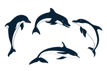 Naklejka premium Set of silhouettes of dolphin