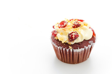 Red cupcake velvet isolated white background