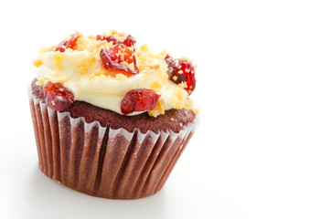 Red cupcake velvet isolated white background
