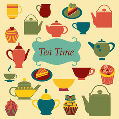 Fototapety  Vintage tło czas na herbatę - ilustracja