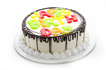 Happy birthday cake isolated on white