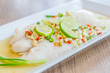 Steamed basa fish