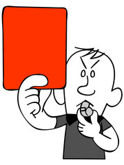 レッドカードを出すサッカーの審判（上半身)