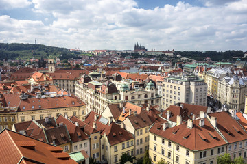 Fototapeta na wymiar Red roof of buildings in Prague
