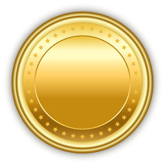 Round golden vector medal with stars.