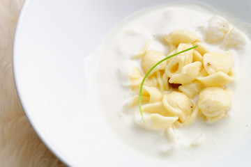 Orecchiette pasta with mozzarella and Parmesan cheese